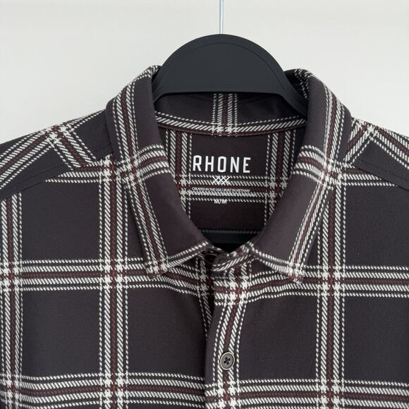 Rhone Flannel Shirt Men Medium Hardy Brown Plaid Dark Espresso Windowpane Preppy - Picture 7 of 12